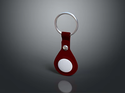 Red Leather Keychain With Metal Ring And White Circular Center Design 3d model