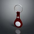 Red Leather Keychain With Metal Ring And White Circular Center Design 3d model