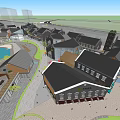Modern Commercial Street Featuring Contemporary Buildings Waterfront Promenade And Pedestrians Walking Under Blue Sky
