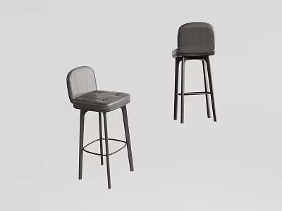 Two Modern Leather Bar Stools With Metal Frames And Upholstered Seats 3d model