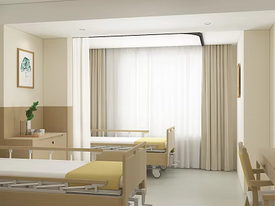 Hospital Outpatient Ward Interior With Beds Curtains Cabinets And Chairs 3d model