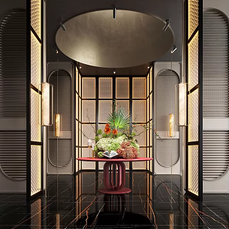 Modern hotel lobby plant installation 3d model