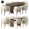Modern Upholstered Dining Chairs With Wooden Legs And Oval Marble Tabletop