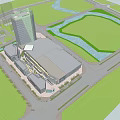 Aerial View Urban Planning Featuring High Rise Building Commercial Center And Green Spaces