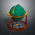 Green Sphere Decor With Golden Ring Stand And Wooden Marble Textured Base