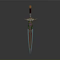 Ornate Decorative Sword With Red Hilt Gold Accents And Intricate Blade Patterns 3d model