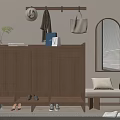 Wooden Shoe Cabinet With Shoe Storage Compartments Coat Rack Mirror And Plant