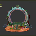 Sci Fi Circular Ring Structure With Platform And Cactus On Sandy Ground