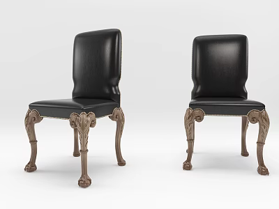 Elegant Black Leather Dining Chairs With Intricate Carved Gold Legs Classic Design 3d model