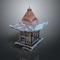Pagoda Shaped Candle Lamp With Intricate Lattice Design And Glass Panels