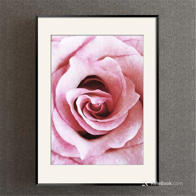 Botanical Painting of Pink Rose in Black Framed Artwork on Grey Wall 3d model 