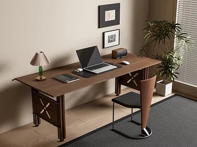 Middle-ancient style desk and chair combination desk computer desk writing desk dining chair potted computer 3d model