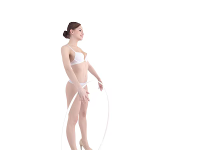 Woman In White Bikini Standing And Holding Hula Hoop On White Background 3d model