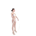 Woman In White Bikini Standing And Holding Hula Hoop On White Background