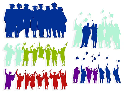 Colorful Graduate Silhouettes With Tossing Caps Academic Gowns And Celebration Scenes 3d model