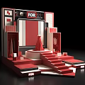 Stylish Fashion Display Scene With Red Dress On Central Platform And FOR Signage