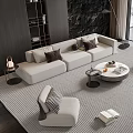 Modern Sofa Coffee Table Combination with Accent Chair Soft Rug and Large Windows View 3d model