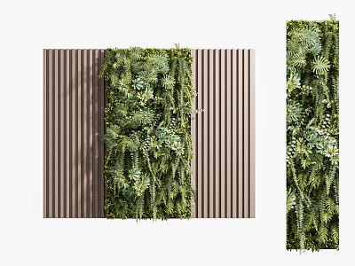 Indoor Green Wall With Wooden Slats And Lush Foliage For Home Decor 3d model