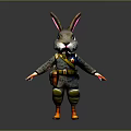 Cute Rabbit Character In Military Costume With Long Ears And Orange Feet