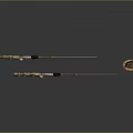 Ornate Golden Bow Weapon With Feathered Arrows And Decorative Arrow Quiver