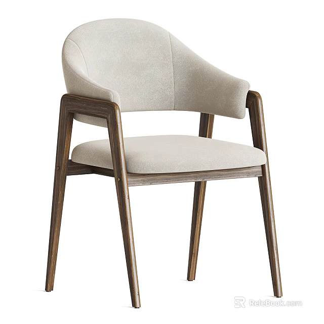Modern Minimalist Leisure Chair With Light Colored Fabric Seat Armrests And Walnut Wooden Legs 3d model 