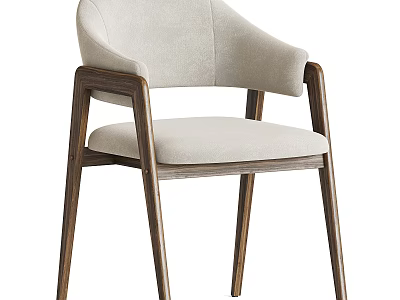 Modern Minimalist Leisure Chair With Light Colored Fabric Seat Armrests And Walnut Wooden Legs 3d model