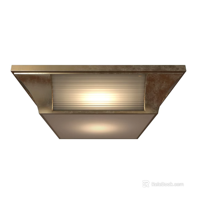 Modern Square Ceiling Light With Metal Frame And Striped Illuminated Lampshade 3d model 