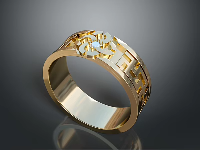 Elegant Golden Ring With Intricate Filigree Patterns And Central Gemstone 3d model