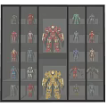 Modern Display Cabinet With Colorful Robot Figurines On Layered Shelves