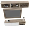 Modern TV Wall with Wooden Frame Upper Shelves Books and Lower Stand Design