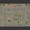 Modern Urban Cityscape Model Featuring Colorful Buildings Streets Palm Trees And Red Car