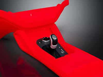 Red Car Interior Gear Shift Panel With Black Knob And Control Buttons 3d model