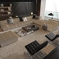 Modern Living Room Cream L Shaped Sofa With Black Coffee Table And Black Armchairs