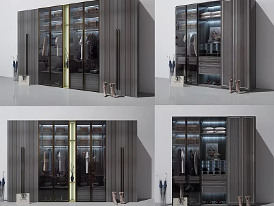 Modern Wardrobe Interior Design With Glass Door Panels Wooden Frame And Storage Shelves 3d model