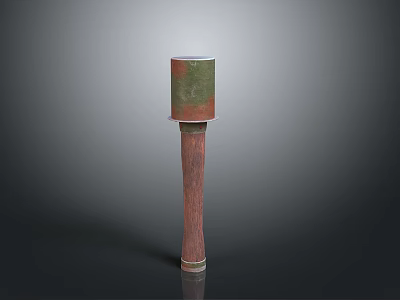 Cylindrical Metal Top Decorative Standing Pillar With Wooden Base And Green Red Finish 3d model