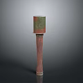 Cylindrical Metal Top Decorative Standing Pillar With Wooden Base And Green Red Finish