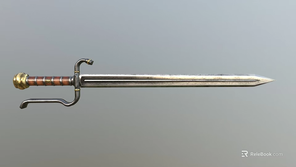 Classic Metal Sword Weapon With Leather Wrapped Handle And Iron Hilt 3d model 