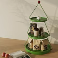 Green Three Tiered Side Table With Circular Trays Metal Frame White Cup And Brown Bags