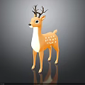 3D Deer Model with Brown Antlers White Spots and Orange Body Standing on Dark Background