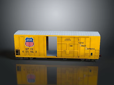 Yellow Union Pacific Model Train Car With Open Door And Identification Numbers 3d model