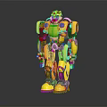 Yellow Mechanical Robot Character With Black Armor Standing On Reflective Surface 3d model