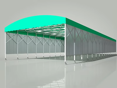 Portable Mobile Canopy Tent With Green Roof Gray Curtains And Metal Frame 3d model