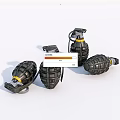 Military Grenades With Yellow Stripes And Pull Ring Mechanism On White Background