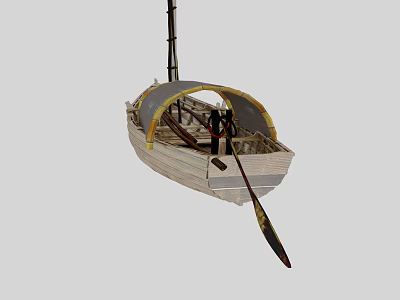 Traditional Wooden Boat With Canopy Mast Wooden Paddle And Seats Design 3d model