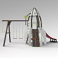 Outdoor Playground Equipment with Rocket Shaped Structure Wooden Swings Climbing Wall Slide and Star Decoration