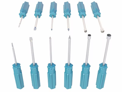 Professional Blue Handle Screwdrivers Set with Various Tip Types for Hardware Tools 3d model