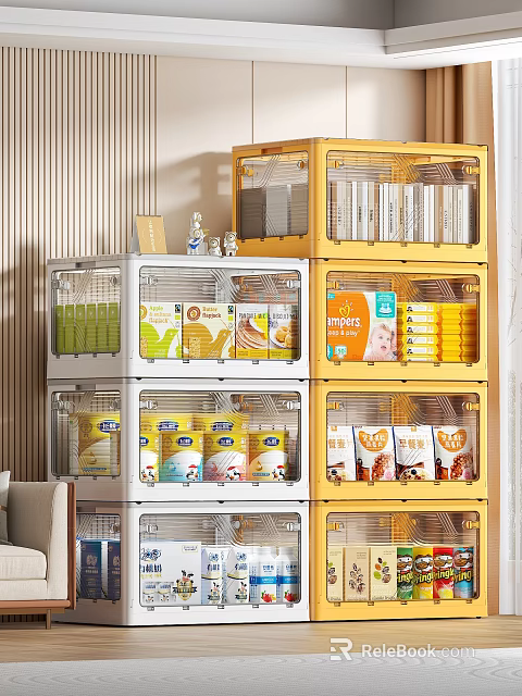 Practical Yellow And White Storage Cabinet Shelf In Kitchen For Food Organization And Storage 3d model 