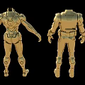 Game And Movie Character Golden Armor 3D Model With Front Back Views