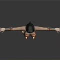 Woman in Wonder Woman Costume with Red and Blue Outfit Arms Outstretched Against Gray Background Golden Accessories and Boots