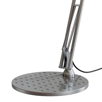 Modern Silver Desk Lamp With Round Perforated Base And Adjustable Spring Arm 3d model